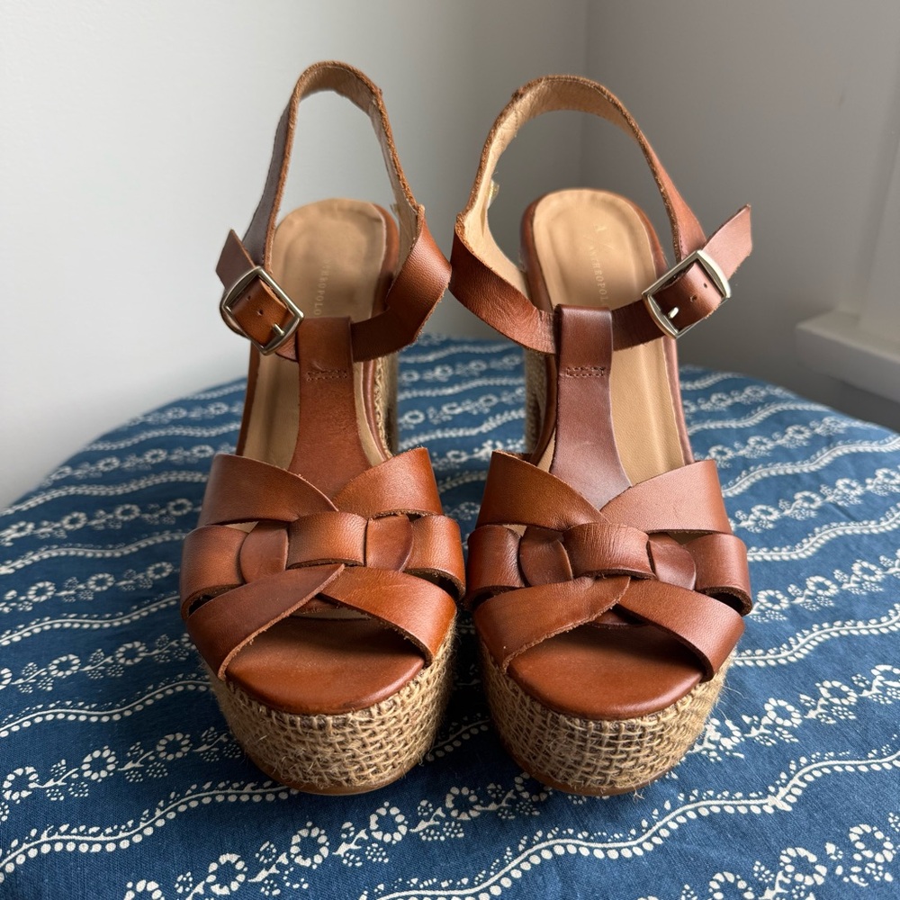 Anthropologie Tan Leather Platform Sandals